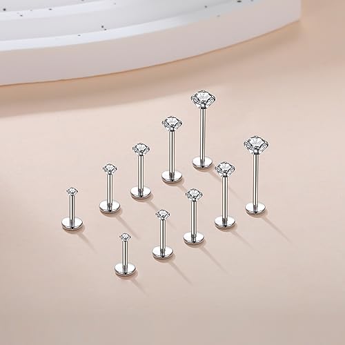 Aumeo 20G 18G 16G Threadless Push in Nose Rings Studs Surgical Steel Labret Jewelry Monroe Lip Rings Studs Medusa Ashley Piercing Jewelry for Women - color: Silver, size: 18g*6/7/8/10/12mm