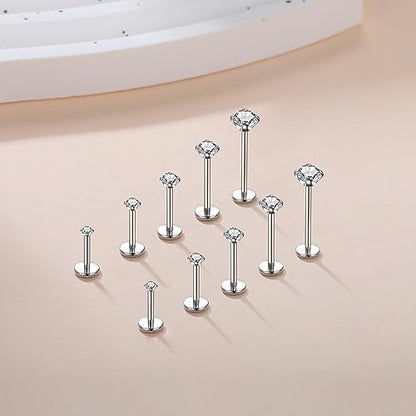 Aumeo 20G 18G 16G Threadless Push in Nose Rings Studs Surgical Steel Labret Jewelry Monroe Lip Rings Studs Medusa Ashley Piercing Jewelry for Women - color: Silver, size: 18g*6/7/8/10/12mm
