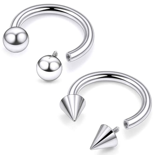 ASTM F136 Titanium 20/18/16/14/12/8/6/4/2g Internally Threaded Horseshoe Nose Septum Ring Gauge Earrings Lip Rings Prince Albert Jewelry Hoop Piercings for Women Men - size: 14g*08mm