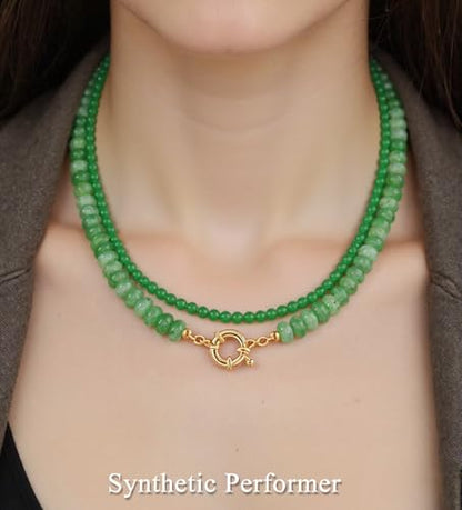 CASDAN 2Pcs Natural Gemstone Beaded Choker Necklaces for Women | Boho Colorful Beads Choker,Natural Stone Surfer Beach Necklaces,Handmade Summer Jewelry,Charm Trendy Necklaces - color: fruit green