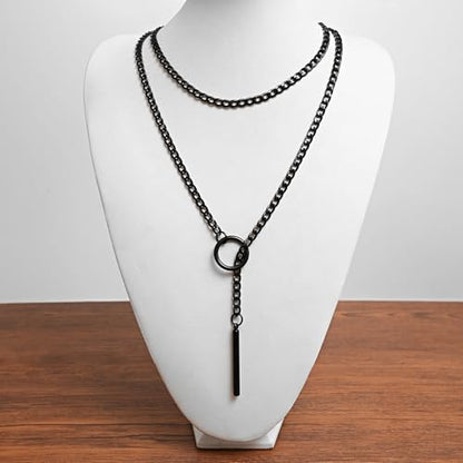 sroyte Slip Chain Necklaces for Women,Stainless Steel O-Ring Adjustable Lariat Y-Necklace,Punk Gothic Cuban Collar Choker Necklace for women - size: 41.5"