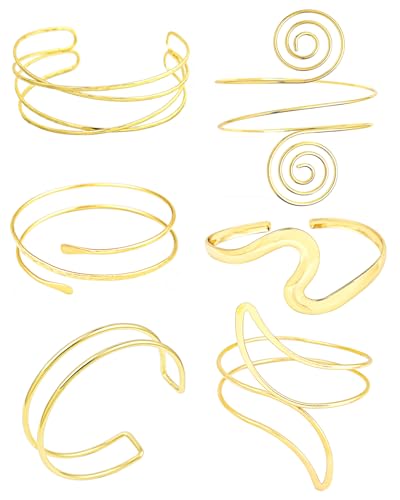 Minimalist Gold Arm Cuff Bracelet Upper Arm Band Cuff Bangle for Women Adjustable Armband Set 6 Pieces - color: 6pc B