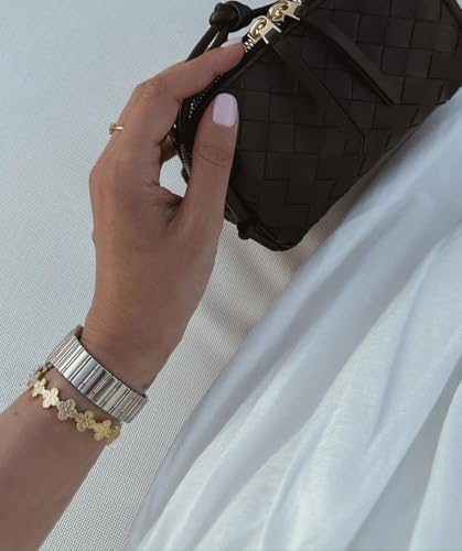 PERNNLA PEARL Dainty Gold Bar Bracelet for Women Simple Delicate Thin Cuff Bangle Hook Bracelet 18K Gold Plated Handmade Minimalist Jewelry - color: 37.Clover