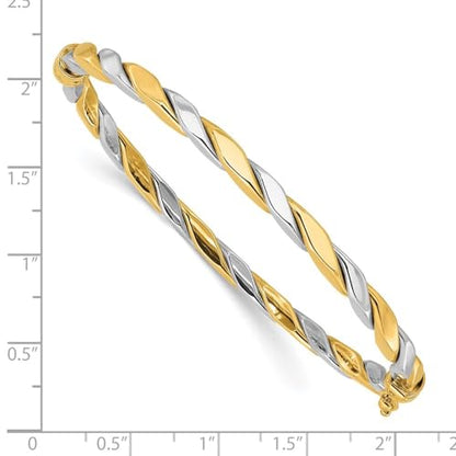 Diamond2Deal 14K Two-tone Gold Polished and Twisted Hinged Bangle Bracelet