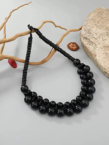 COLORFUL BLING Ethnic Large Chunky Wooden Beaded Necklaces Boho African Statement Necklace Handmade Tribal Collar Choker Bib Jewelry - color: joint black