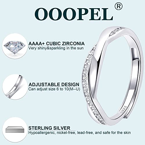 OOOPEL Sterling Silver Adjustable Ring S925 Silver Rings for Women Cubic Zirconia Twist Love Knot Dainty Ring Silver Minimalist Open Finger Rings Silver Thumb Sterling Silver Ring - color: cross ring CZ