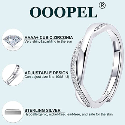 OOOPEL Sterling Silver Adjustable Ring S925 Silver Rings for Women Cubic Zirconia Twist Love Knot Dainty Ring Silver Minimalist Open Finger Rings Silver Thumb Sterling Silver Ring - color: cross ring CZ
