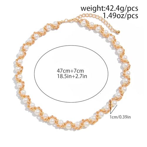 Gold/Silver Pearl Necklace for Men Faux Pearl Choker Necklace Beaded Adjustable Chain Gothic Chunky Beaded Statement Hip Hop Rock Party Festival Collar para Hombre Fashion Jewelry Gift for Men - style: Style-C-GD