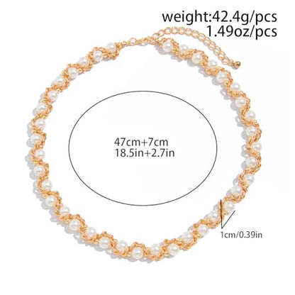 Gold/Silver Pearl Necklace for Men Faux Pearl Choker Necklace Beaded Adjustable Chain Gothic Chunky Beaded Statement Hip Hop Rock Party Festival Collar para Hombre Fashion Jewelry Gift for Men - style: Style-C-GD