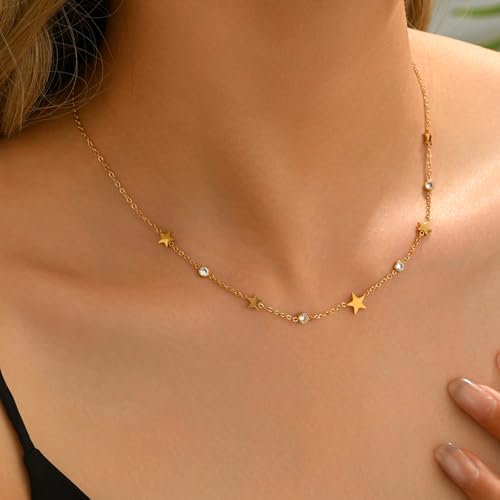 Dainty Necklaces with CZ Inlaid Minimalist Stackable Fashion Gifts - color: Star-GD