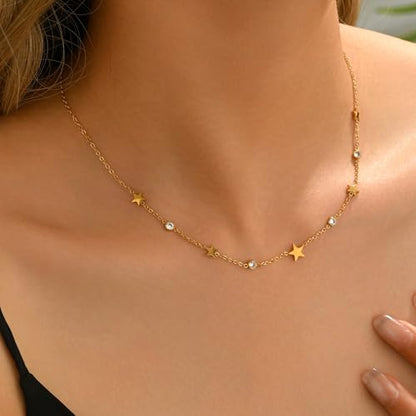 Dainty Necklaces with CZ Inlaid Minimalist Stackable Fashion Gifts - color: Star-GD