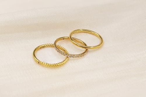 16G 18G 6mm 8mm 10mm Hinged Clicker Segment CZ Twisted Clicker Nose Rings Hoop Helix Cartilage Daith Tragus Sleeper Earrings Body Piercing for Women Men - style: 18G - 10mm - 3Pcs Gold
