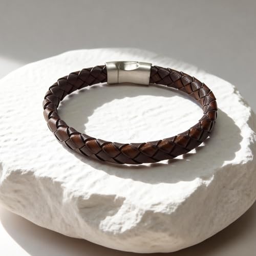 Italian Men's Leather Bracelet Jewelry Gift | Men's Accessory, Leather Band, Stainless Steel, Wrist Bracelet