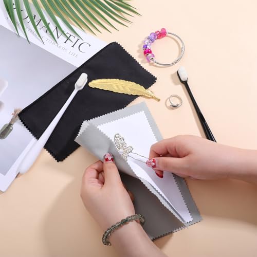 2 Pcs Silver Polishing Cloth Silver Cleaning Kit 2 Pcs Ultra-Soft Brushes (Flat & Wave) Jewelry Cleaning Cloth Jewelry Coin Cleanings Cloths for Cleanings Platinum Gold Diamonds Coins Gemstones