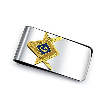 Bling Jewelry Personalized Large Wide Strong Symbol Message Blue Square Compass Masonic Insignia Freemason Tie Clip Bar Necktie For Men Silver Gold Tone Stainless Steel - color: Multi-color Engrave