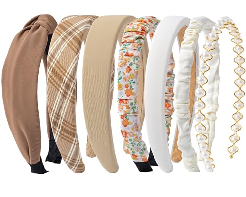 Sunolga Brown Headbands for Women Girls Non Slip Floral Padded Hairbands | Knotted Hairband, Lightweight, No-Teeth Comfort, Headbands for Daily Wear, Parties, Gifts Hair Accessories - color: 7Pack-Coffee1
