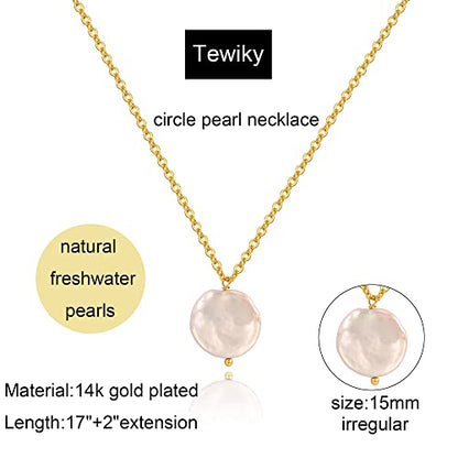 Tewiky Pendant Necklace for Women 14k Gold Plated Chain Choker Necklaces | Dainty Necklaces,Aesthetic Simple Necklace,Jewelry Gifts for Women - color: ciecle pearl gold