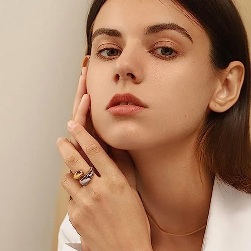 WOWORAMA Chunky Open Rings for Women Gold Silver Adjustable Dome Teardrop Rings Bold Thick Statement Rings Simple Stackable Band Rings - color: Two-Tone Teardrop Ring