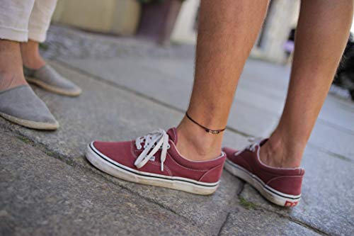 Made by Nami Surfer Anklet with Snap Hook Clasp Waterproof & Adjustable Thin String Ankle Bracelets for Women and Men Handmade Jewelry for Beach and Music Festival Accessories - color: Ruby Red Gold