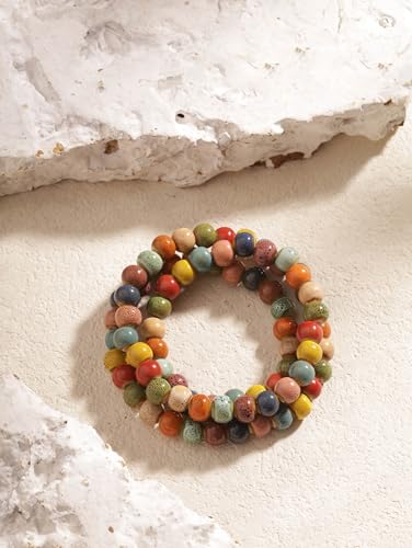 Boho Colorful Ceramic Bead Wrap Strand Bracelet for Women, Bohemian Hippie Summer Jewelry Gift - color: S06