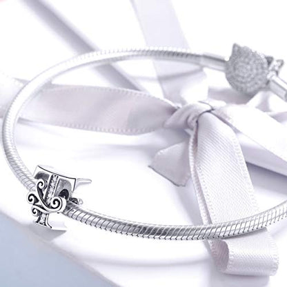 BISAER 925 Sterling Silver Initial Letter A-Z Charms for Bracelets Alphabet Beads Charm Jewelry Gifts - color: Letter T