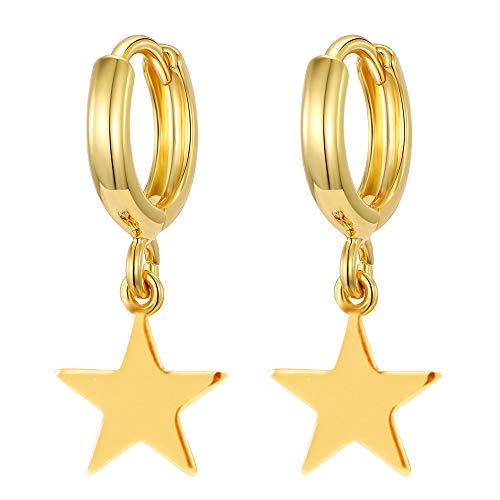 XYJZXY Gold Huggie Small Hoop Earrings with Charm Personalized Snake/Evil Eye/Star/Cross/Lock/Key 18k Gold Plated Crystal Drop Dangle Earrings for Women - style: Star