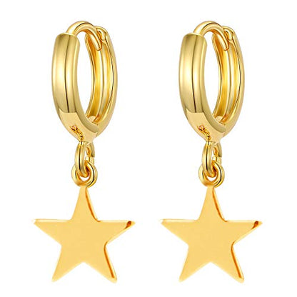 XYJZXY Gold Huggie Small Hoop Earrings with Charm Personalized Snake/Evil Eye/Star/Cross/Lock/Key 18k Gold Plated Crystal Drop Dangle Earrings for Women - style: Star