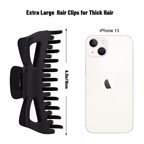 Extra Large Claw Clips for Thick Hair, 6.4 Inch Strong Hold Matte Jumbo Accessories for Women Long Curly Hair Cute Nonslip Big Jaw Clip French Giant Hair Clip 4 Pack (Black, Brown leopard)
