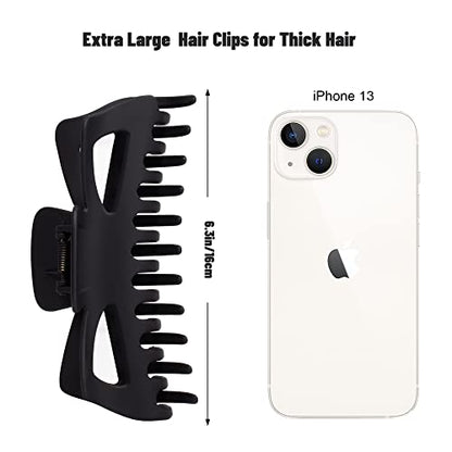 Extra Large Claw Clips for Thick Hair, 6.4 Inch Strong Hold Matte Jumbo Accessories for Women Long Curly Hair Cute Nonslip Big Jaw Clip French Giant Hair Clip 4 Pack (Black, Brown leopard)