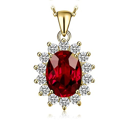 JewelryPalace Princess Diana Kate Middleton Natural Amethyst Citrine Garnet Peridot Topaz Created Ruby Sapphire Simulated Emerald Pendant Necklace for Women, 925 Sterling Silver Gemstone Jewelry Set - color: Q-Yellow Gold Plated-garnet