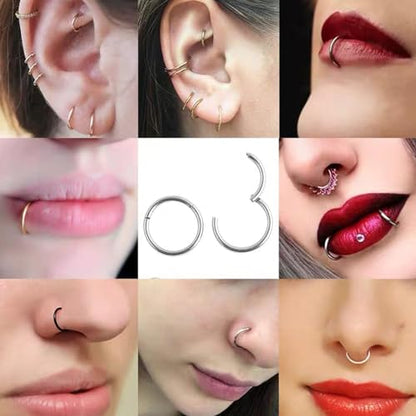 MOQIKAKA16G 18G 20G Surgical Steel Nose Septum Rings Hoops - Stainless Steel Hinged Clicker Segment Nose Rings Hoop Helix Cartilage Daith Tragus Sleeper Earrings, Ear Plugs Tunnels Gauges - color: Classic Gold 15PCS, size: 16g 6mm