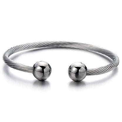 COOLSTEELANDBEYOND Elastic Adjustable Stainless Steel Cuff Bangle Bracelet for Mens Womens - color: G-Metal Color: Silver