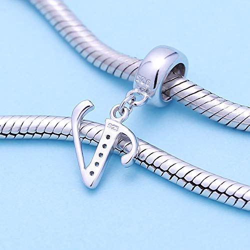 925 Sterling Silver Charms Alphabet Beads fit Pandora Charm Bracelets A-Z Letter Initial Spacer Dangle Clear CZ Stone Authentic for Snake Chain Bracelets - color: V
