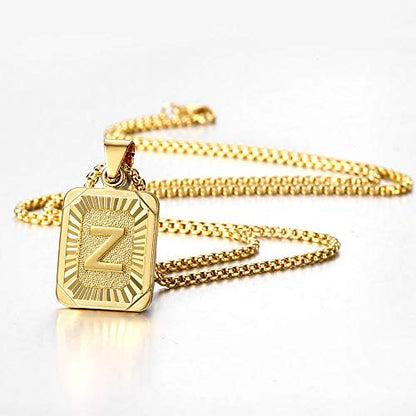 Trendsmax Initial A-Z Letter Pendant Necklace Mens Womens Capital Letter Yellow Gold Plated Stainless Steel Box Chain 22inch