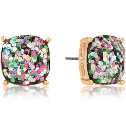 Large Square Stud Earrings for Women - Big Sparkly Rhinestone Studs | Plated in Gold Tone or Silver Tone, Hypoallergenic and Safe for Sensitive Ears - color: Confetti Glitter