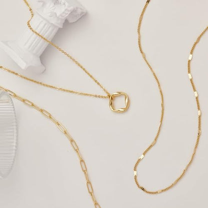 Gold Layered Necklaces for Women Stack Boho Stacking Layering 14K Gold Plated Chain Necklaces Set Cuban Link Herringbone Twist Chain Square Coin Pendant Necklace Jewelry Gifts Trendy Stuff - color: B Gold Layered Circle Neckalce