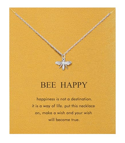 Silver Necklaces for Women Teens, Best Friend Necklace Sister Daughter Gift | Horseshoe Butterfly Swan Wave Evil Eye Necklace Graduation Chritmas Birthday Gifts for Women, Stainless Steel - style: Bee