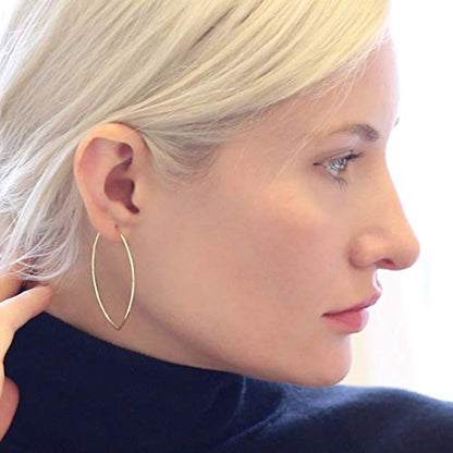 Marquise Large Hoop Earrings for Women | Plated in 18K Gold or 925 Sterling Silver, Hypoallergenic and Safe for Sensitive Ears - color: 1.75" inch - 18K Gold Plated