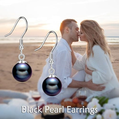 925 Sterling Silver Black Pearl Dangle Earrings Pearls Drop Jewelry Birthday Gifts for Women - color: Black Pearl