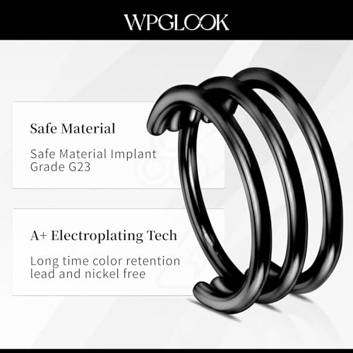 2 PCS Cartilage Earring Double Triple Hoop Nose Ring Titanium Conch Piercing Jewelry - color: Black 1, size: 16g 12mm