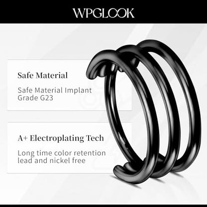 2 PCS Cartilage Earring Double Triple Hoop Nose Ring Titanium Conch Piercing Jewelry - color: Black 1, size: 16g 10mm