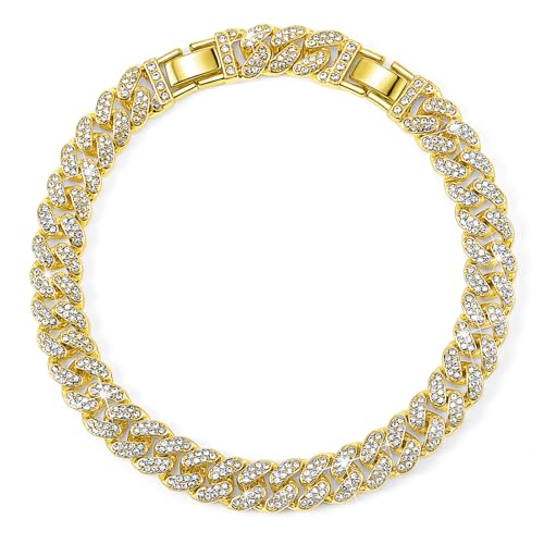 Batiyeer Women's Ankle Bracelets Cuban Link Chain Anklets Adjustable Chunky Anklets with Detachable Extender Rhinestone Bling Jewelry Gifts - color: Gold, size: 10 Mm, 8+2 Inches