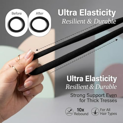 Black Hair Ties No Damage No Pull 100PCS Extra Thick Elastics Hair Bands Large Ponytail Holders for Women Girls Thick Heavy Curly Hair