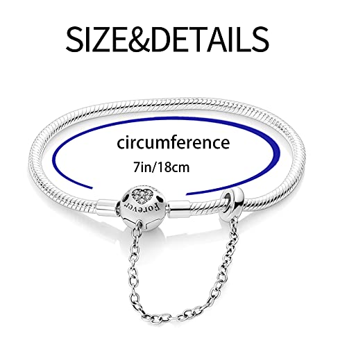 KUNSIR 925 Sterling Silver Palm Clasp Snake Chain Bracelet Basic Charm Bracelets Fit Any PDL Charm, with for Teen Women - style: KJB008
