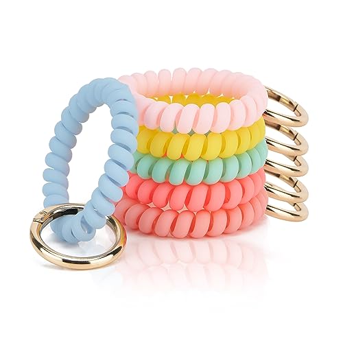 QIUTIMIY 6PCS Wristlet Keychain, Colorful Spiral Coil Hair Tie for Women, Sauna Accessaries Wrist Coil Key Ring Key Holder - color: Matte(light)