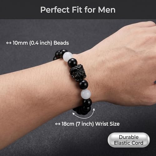 Black Obsidian Beaded Bracelet with Pixiu Charm for women men | Natural Stone with Sapphire Beaded, Good Luck, Wealth, Feng Shui,Matching bracelets for couples,Friendship bracelets - color: Black