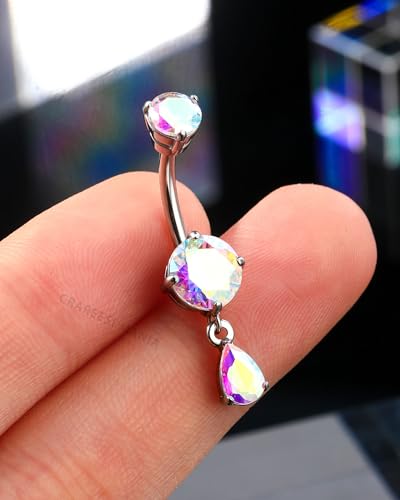 Belly Button Ring Dangle Belly Rings 316L Surgical Steel Belly Button Piercing Jewelry Teardrop Navel Ring for Women - color: Silver-ABCZ-10mm