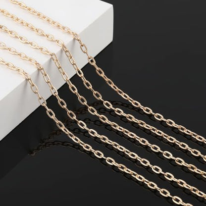 KYUNHOO 32.8 Feet KC Gold Plated Iron Chains for Jewelry Making Oval Paperclip Chain Link on Spool Texture Jewelry Making Chains for Handcraft DIY Supply Jewelry Findings - color: Embossed Gold