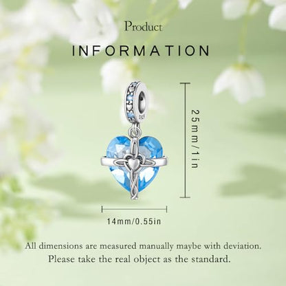 Birthstone Charm, 925 Sterling Silve Heart Dangle Charms for Pandora Bracelets, Ladies Birthday Gift - style: C-March