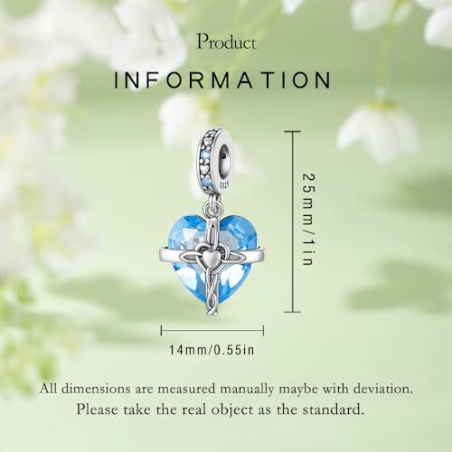 Birthstone Charm, 925 Sterling Silve Heart Dangle Charms for Pandora Bracelets, Ladies Birthday Gift - style: C-March